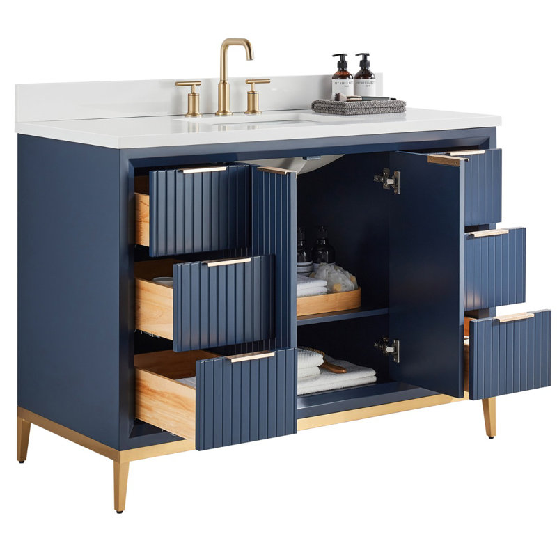 Bungalow 48" Freestanding Standard Single Bathroom Vanity with Top, Gold/Navy Blue