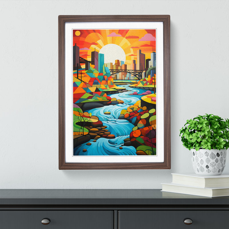 River Constructivism No.2 Framed Print, 64cm H x 46cm W x 2cm D, Walnut
