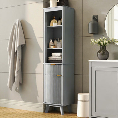 68"H Gray Tall Bathroom Storage Cabinet With Adjustable Shelves, 1 Drawer & Door, Multipurpose Cabinet For Bathroom, Living Room & Entryway