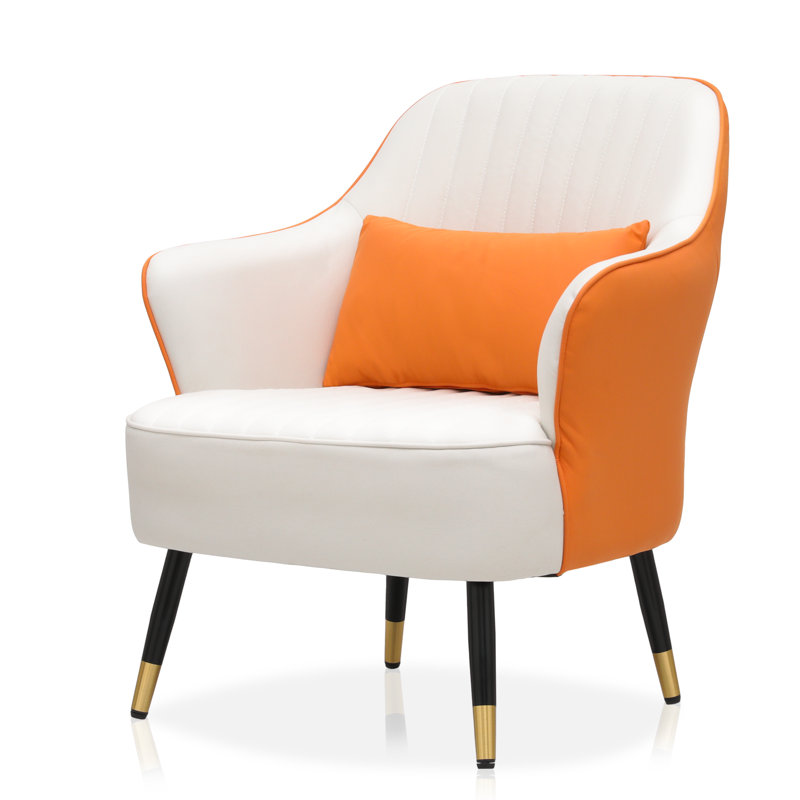 Orange and White Leathaire Upholstered Accent Chair with Wood Frame