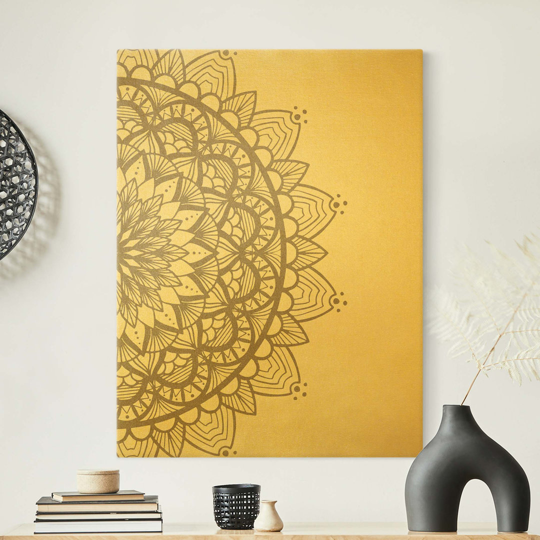 Leinwandbild Mandala Illustration Shabby Beige Weiß