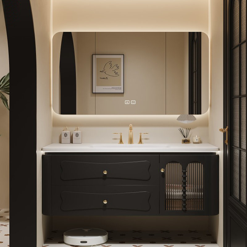 Armoire de salle de bain noire rétro de style français, L 59 po