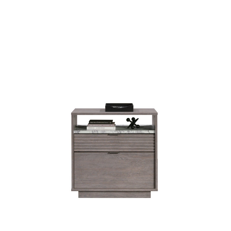Classeur latéral en bois avec deux tiroirs, gris moyen