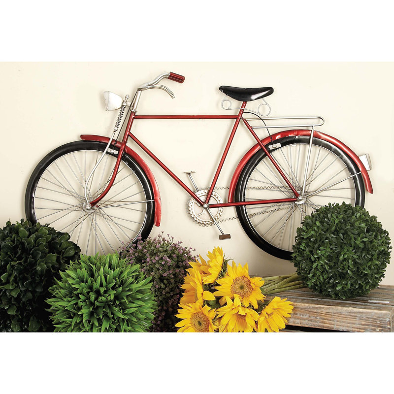 Vintage Red Metal Bicycle Wall Sculpture