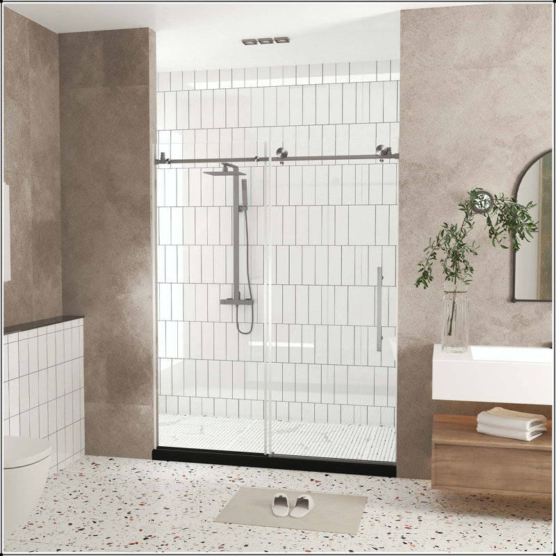 Porte de douche sans cadre 56-60 x 76 - verre de 6 mm, Brushed Nickel