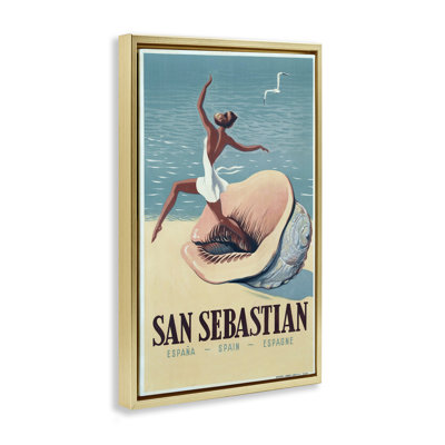 «Vintage Woman on Beach», publicité sur toile flottante encadrée, design par Marcus Jules