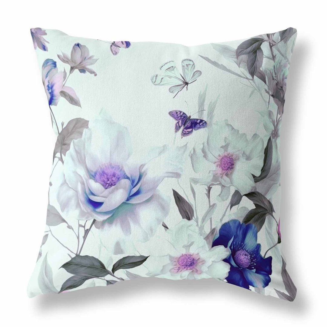 Leafy Lepidoptera Medley Indoor/Outdoor Floral Square Cushion With Filling