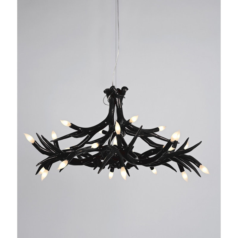 Lustre en bois de cerf Guntar, Nickel poli, 60" Diameter x 35" Height