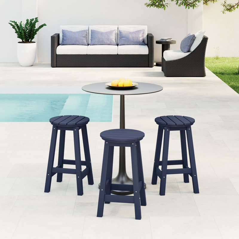 Tabouret de comptoir rond 24 po Laguna (ensemble de 3), Bleu marine