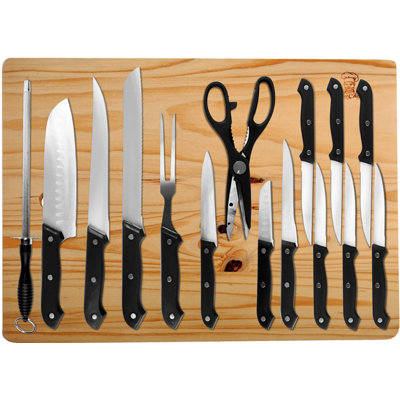 Lexi Home 16 Piece Stainless Steel Knife Set with Cutting Board