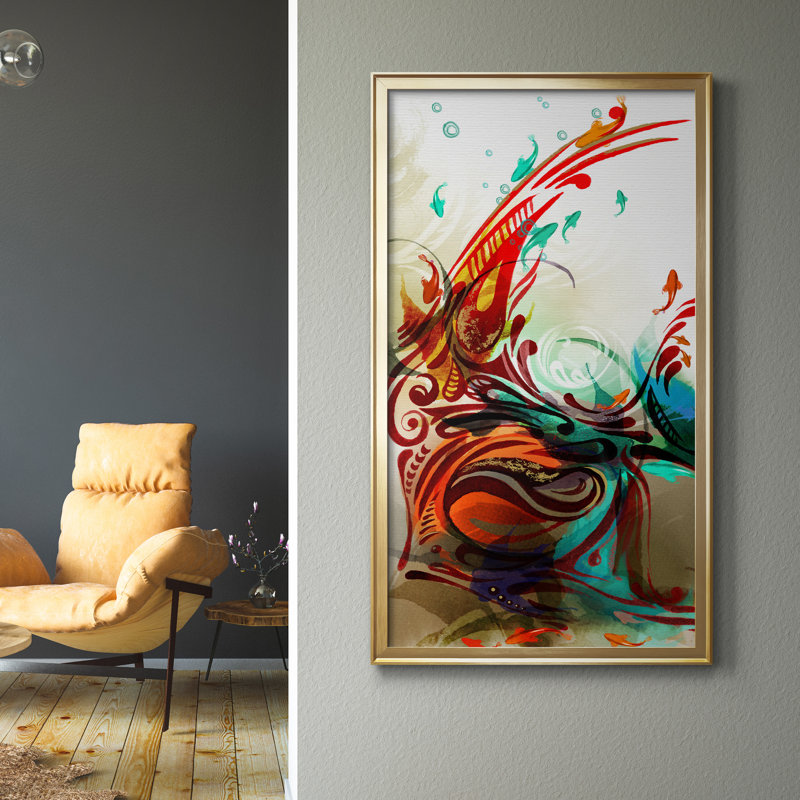 Aquamarine VII - Peinture sur toile encadrée, Doré, H 10,5 po x l 18,5 po x P 1,5 po