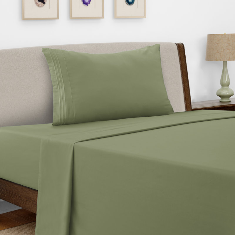 Lux Decor 4-Piece Ultra Soft Microfiber Sheet Set Deep Pocket Fitted Sheet, Wrinkle-Resistant & Easy Care Bedding, Green