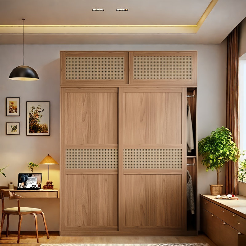 Armoire rétro en rotin tissé classique, H 97,64 po x l 47,24 po x P 23,62 po