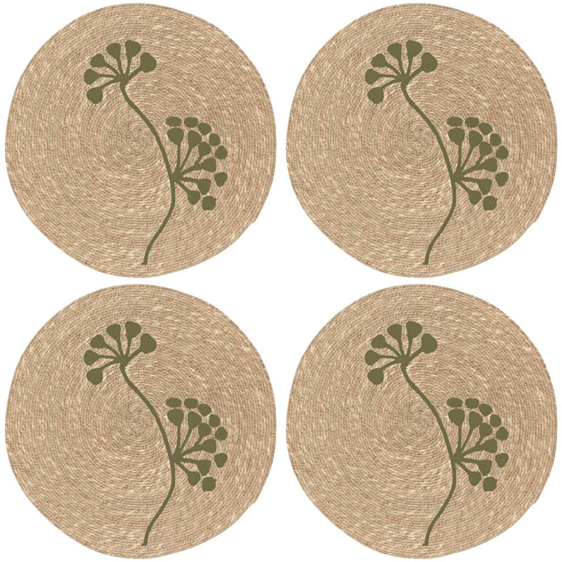 Ensemble de 4 napperons en ruppie maritime Flora olive