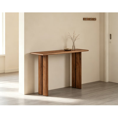 Console Amistad en bois massif, style ferme moderne, en bois de manguier, avec pieds réglables, idéale pour l'entrée ou le salon, finition noyer.
