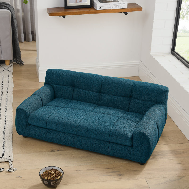 Sofa Canapé pour animaux doux et confortable avec dossier et accoudoirs】 - Rectangulaire moderne pour petits et moyens chiens, bleu