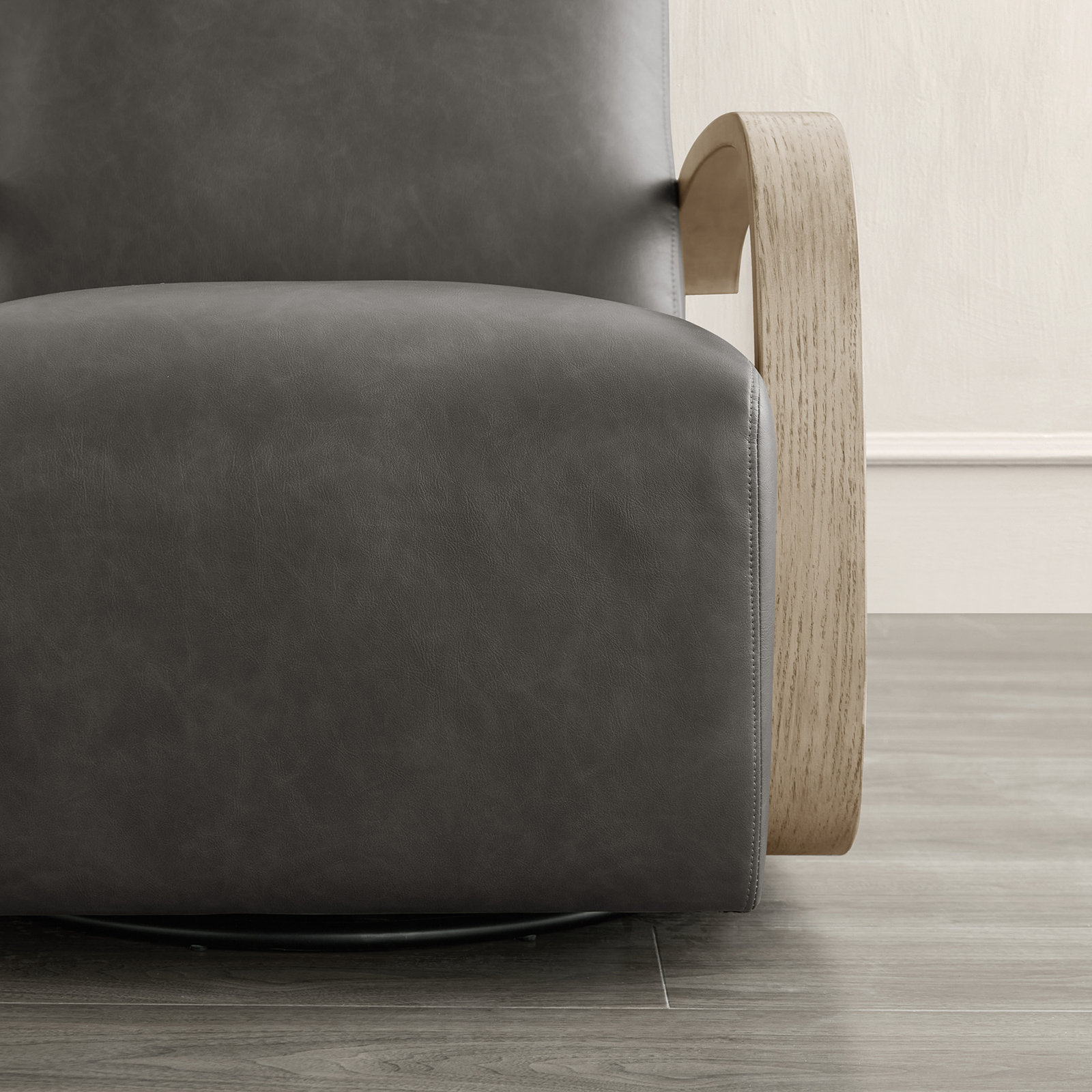 Brehana Swivel Armchair, Driftwood Ash, Storm Pebbled Vegan Leather