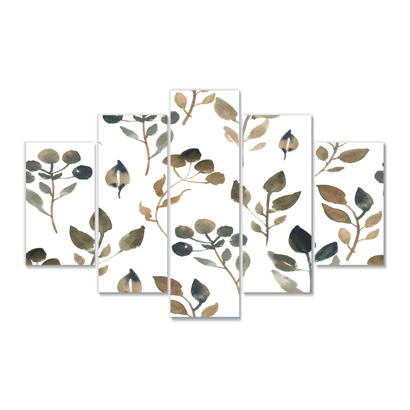 " Simple Brown Leaves On White " 5 - Pieces
