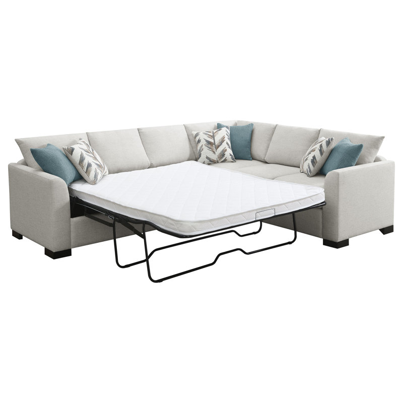Ashlee Sleeper Sectional Sofa, Greige Chenille, 6 Pillows, 111 Inch