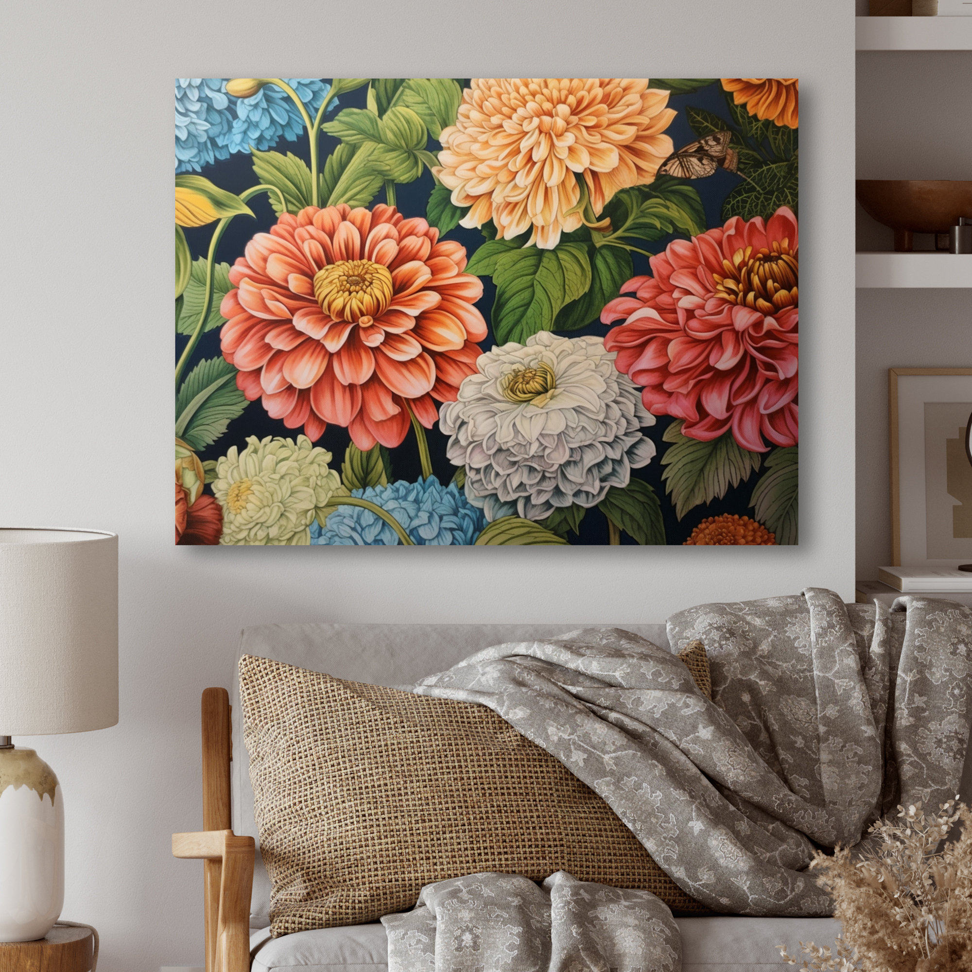 August Grove Coral Green Zinnias Charm Zinnias Metal Wall Art Prints