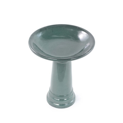 Bain d'oiseaux sur piédestal en céramique pour jardin extérieur, bain d'oiseaux vert forêt rétro de 12,4 pouces de diamètre, grande cour arrière