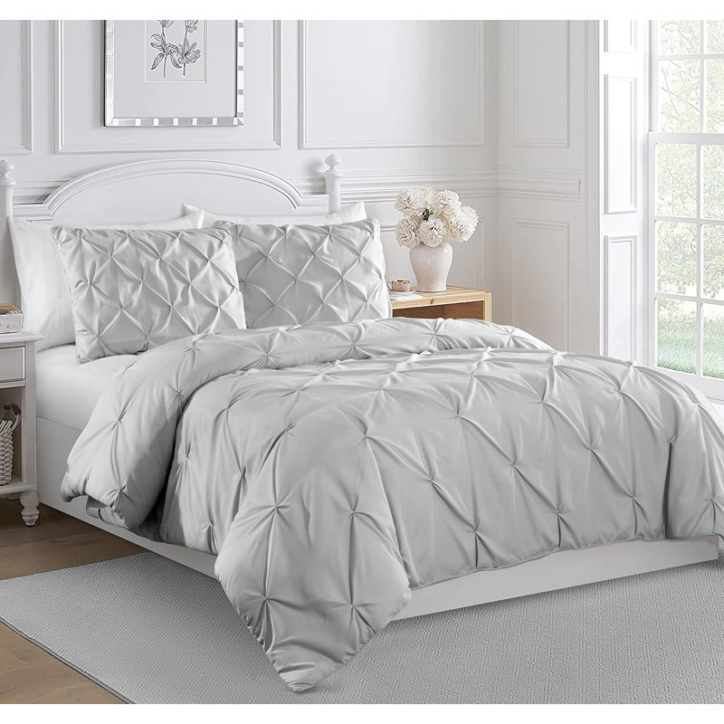 Berlin Pintuck Microfiber 3-Piece Comforter Set, King Comforter + 2 King Shams, Light Gray