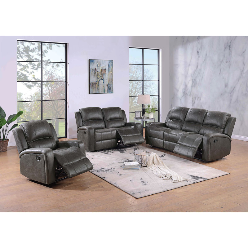 Zarely Upholstered 78'' Reclining Sofa, Gray Leather