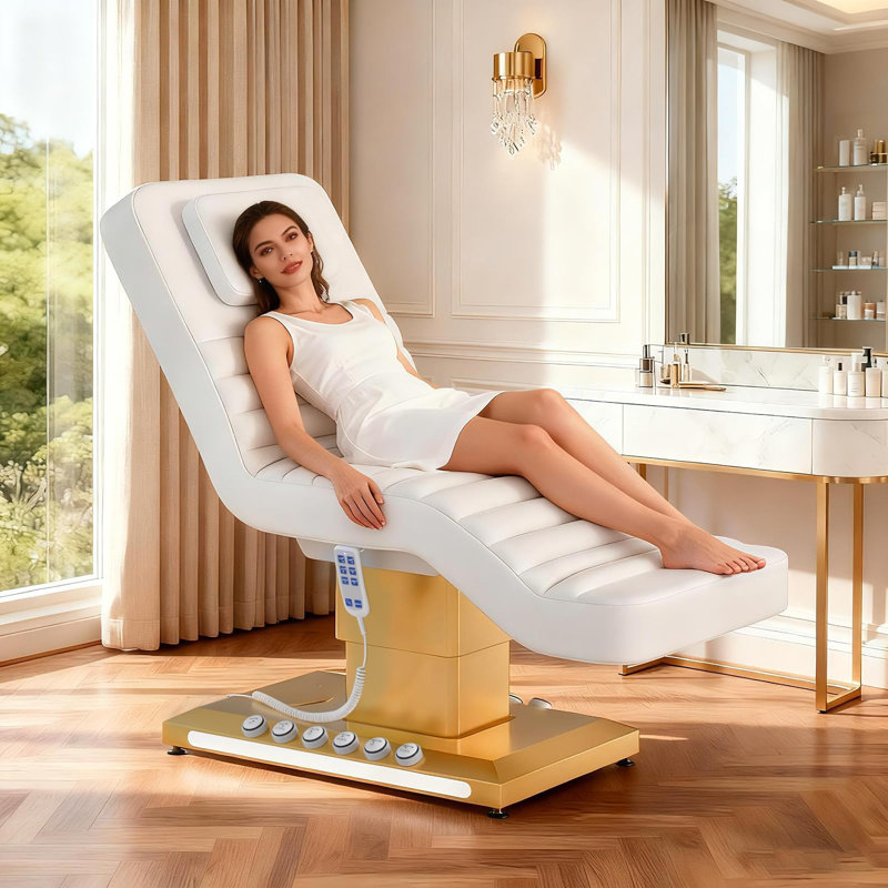 Table de massage électrique à hauteur réglable, dossier et repose-jambes, table de massage professionnelle avec télécommande et commande au pied