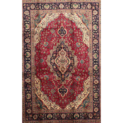 Tapis brun / rouge en laine / polyester tissé à la machine de style oriental Deahl