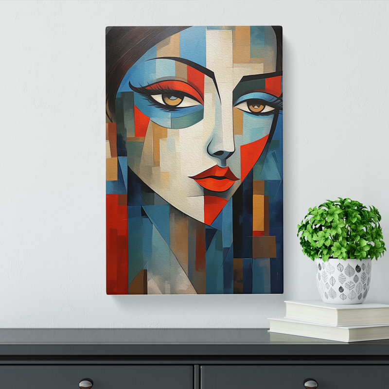 Indian Woman Cubism No.2 - Print on Canvas, 50cm H x 35cm W x 3cm D