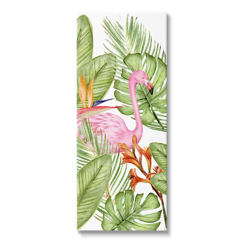 Flamant rose et feuilles de Monstera sur toile par Kim Allen, reproduction, H 40 po x l 17 po x P 1,5 po