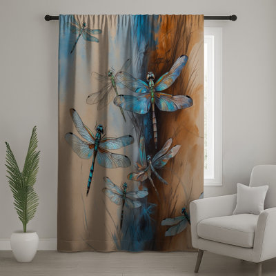 Blue Dragonflies Illustration Window Curtains, Dragonflies Sheer & Blockout Curtains - 1 Panel