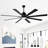 72 Inch Indoor/Outdoor Black Modern Large Ceiling Fan With Lights And Remote, 6 Speeds Reversible Quiet DC Motor Ceiling Fan For Patio