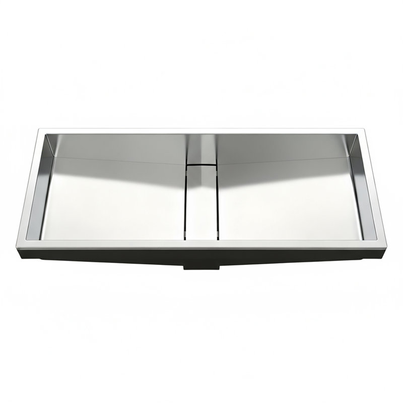 Ruvati 33 x 12 inch Brushed Stainless Steel Semi-Recessed Drop-in Topmount Ramp Bathroom Sink Stainless Steel