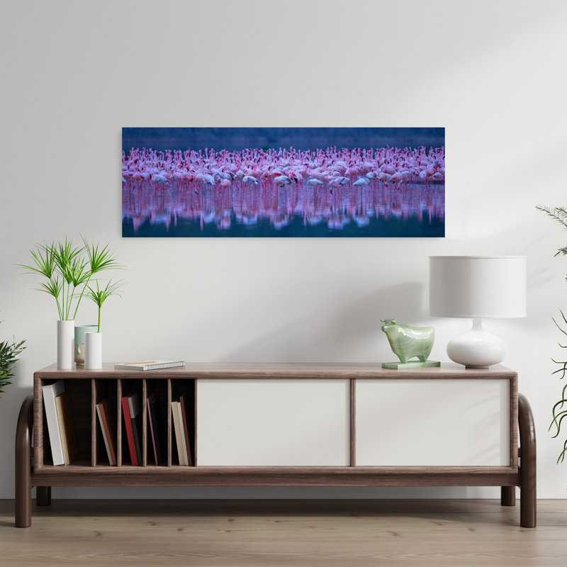 Pink Flamingo Reflections by David Hua - Wrapped Canvas Panoramic Print, 91.44 cm H x 30.48 cm W