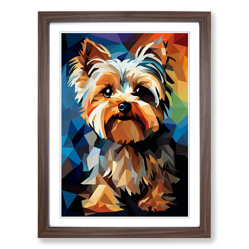 XYZ-FRM-V1223-1717 Yorkshire Terrier Cubism - Single Picture Frame Print on Wood, 46cm H x 34cm W x 2cm D, Walnut
