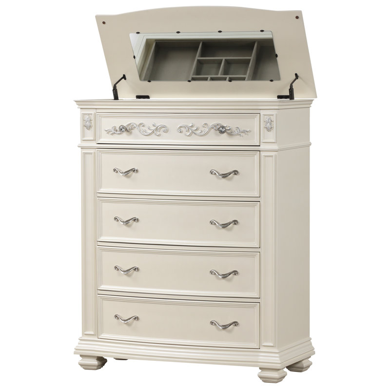 Ensemble de chambre à coucher avec éclairage DEL Lopato, 5 Pcs: Bed, Chest, Dresser, Mirror, Nightstand, Roi