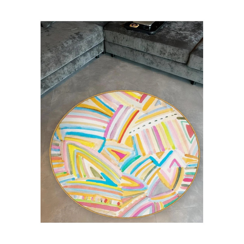 Multicolored Stripes Woven Base Modern Decorative Living Room, Round 4'
