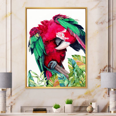 Perroquet rouge et vert - reproduction sur toile