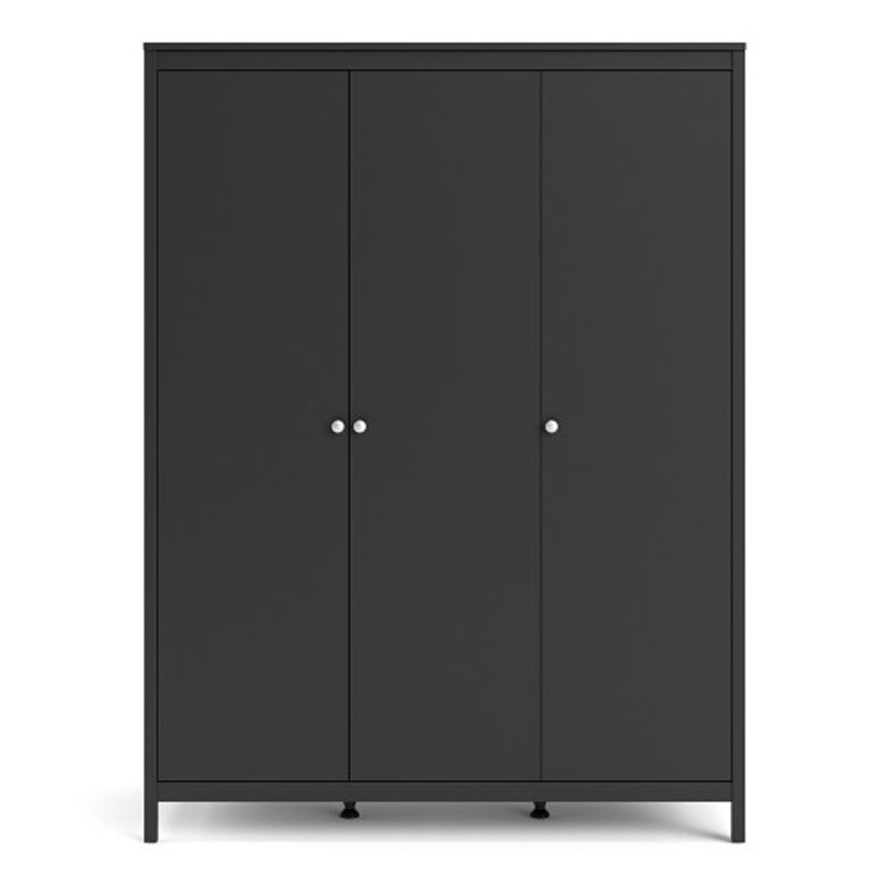 Lafonda 3 Door Solid Wood Wardrobe, Black
