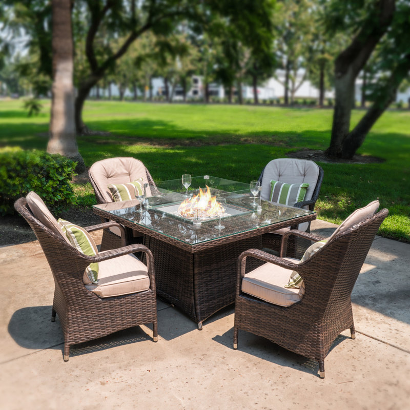 Aloizas Square Wicker Propane Fire Pit Table with Hidden Fuel Tank