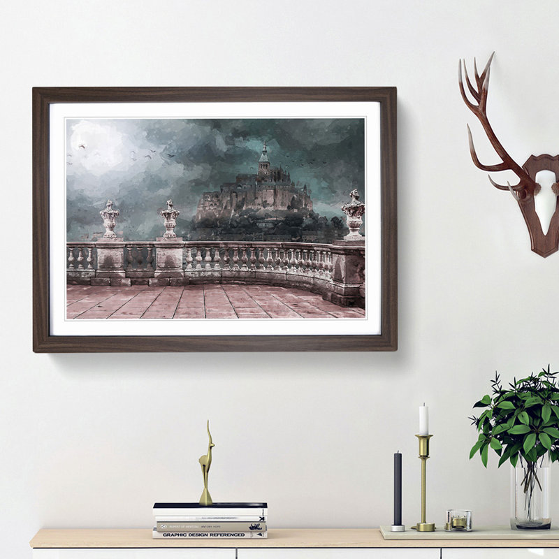 Mont St. Michel in Normandy France - Picture Frame Graphic Art Print, Walnut Framed, 48cm H x 65cm W x 2cm D