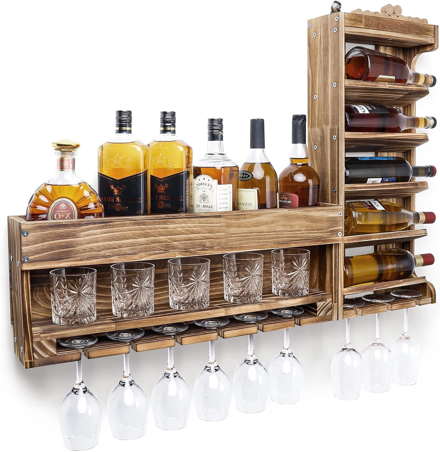 Loon Peak Wine Rack Wall Mounted Wood,Wine Shelf with Bottle Stemware ...