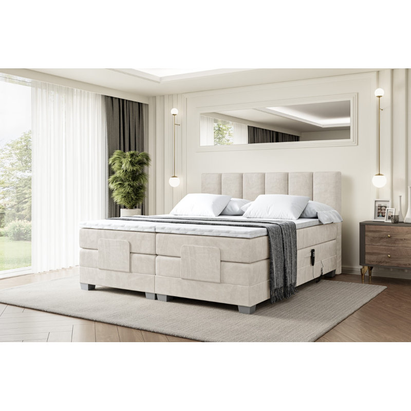 Hatchell Bed with Mattress, 160cm W x 200cm L, Beige cream