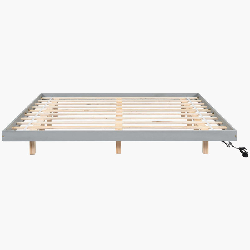 Lit plateforme avec lumières DEL Barcroft, Très grand, gris