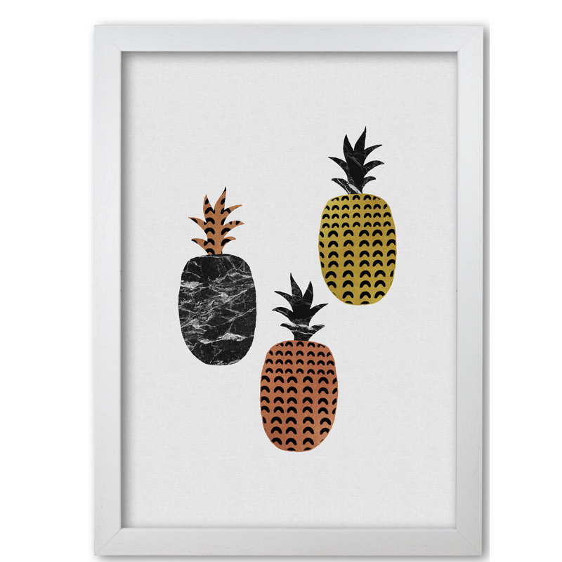Pineapples - Print, 85 cm H x 60 cm W x 5 cm D, White Grain Frame