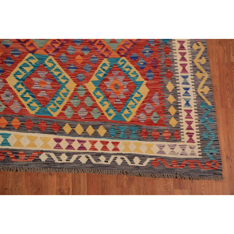 Tapis oriental réversible en laine Kilim 10 x 13