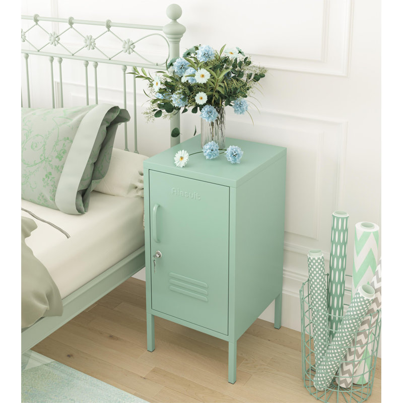 Table de bout à une porte verrouillable en métal, armoire de rangement moderne à hauteur réglable, table multifonctionnelle en acier laminé à froid