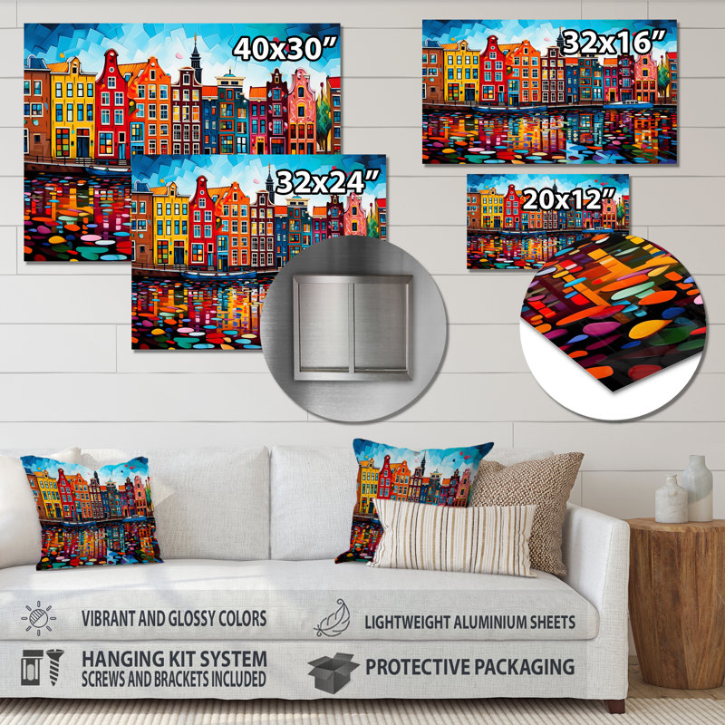 City Amsterdam Popart I - reproduction d'art sur métal Amsterdam, H 24 po x l 32 po