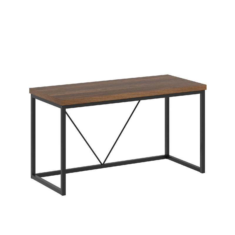 Modern Computer Desk, Rustic Wood And Metal Study Writing Table, Simple Work Gaming PC Desk For Home Office, Walnut 53 Inch